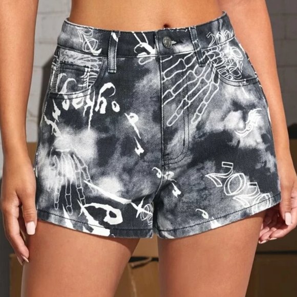 Pants - Tie Dye Skull Denim Shorts in S, M, and L